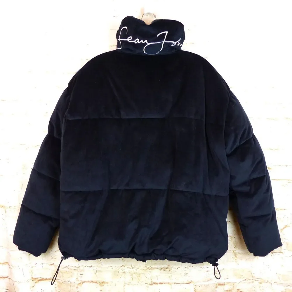 Sean John X Missguided Puffer Jacket Womens 2 US Navy Blue Velour Oversized Y2K - Picture 3 of 16